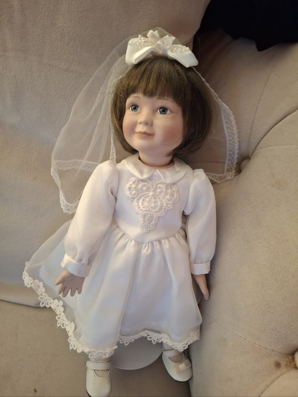 Classic White Porcelain Doll in White Dress with Veil 13 inchDoes Not Come InBox